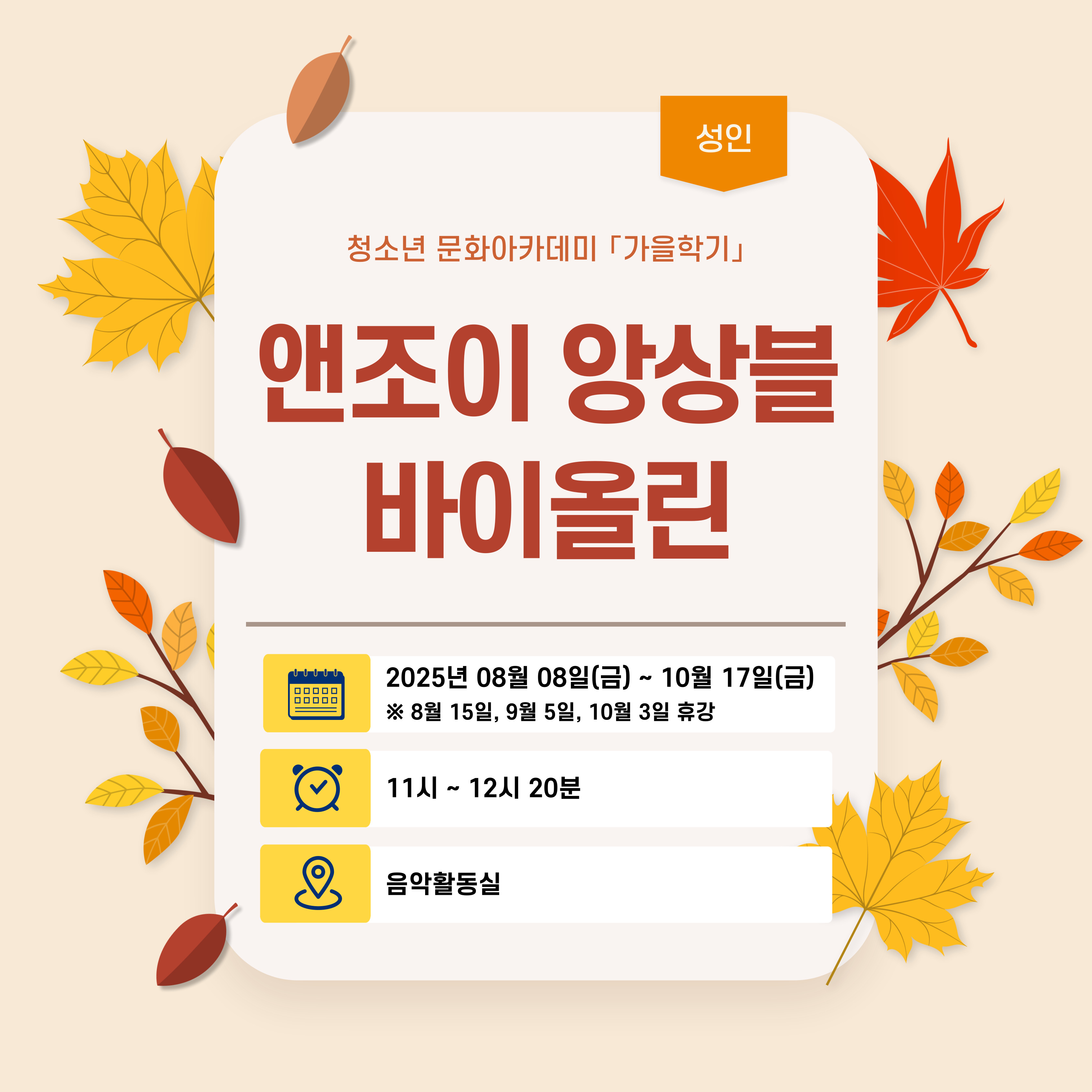 [2025-가을학기 성인강좌] 앤조이 앙상블 바이올린